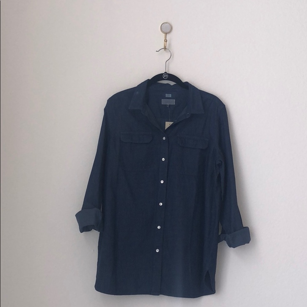 Loft dark denim button down shirt.